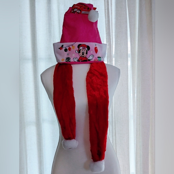 Classic Red Santa Scarf with White Pom-Poms Perfect for holiday celebrations. - Picture 2 of 3